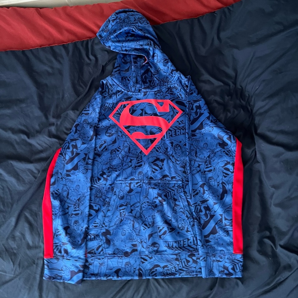 red and blue superman sweater, used, medium